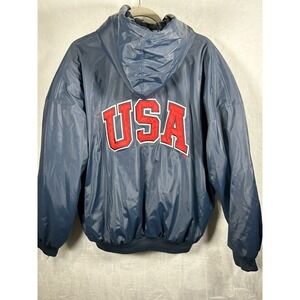 NEW Steve And Barry's Men's Jacket Coat Y2K Navy Blue Hooded Hood XL USA Flag